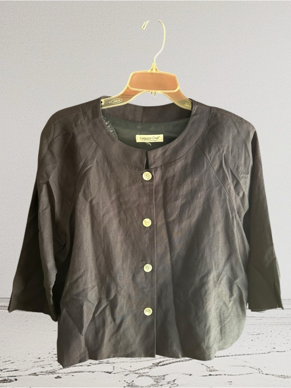 Coldwater Creek navy blue linen/rayon lined jacket